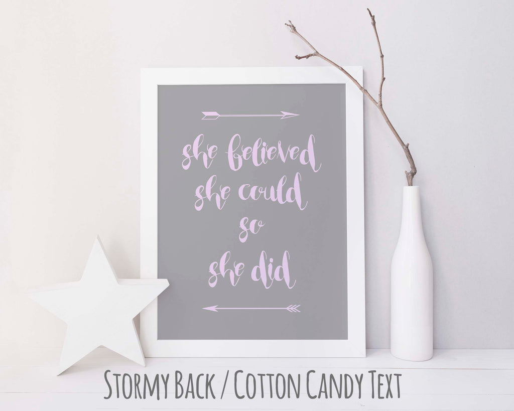 Feminist Quote Print, She Believed She Could So She Did, Wall Art Inspirational Quote Print, Feminist Poster Quotes