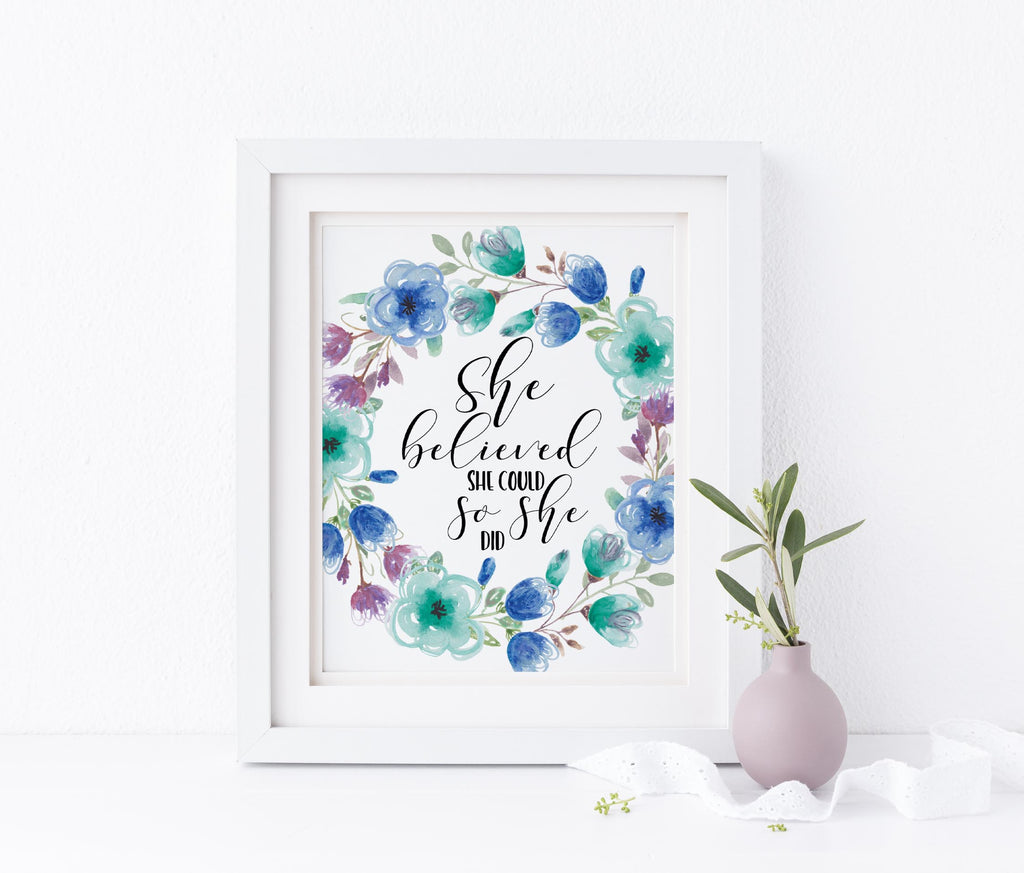 She Believed She Could So She Did Print, Inspirational Nursery Wall Art