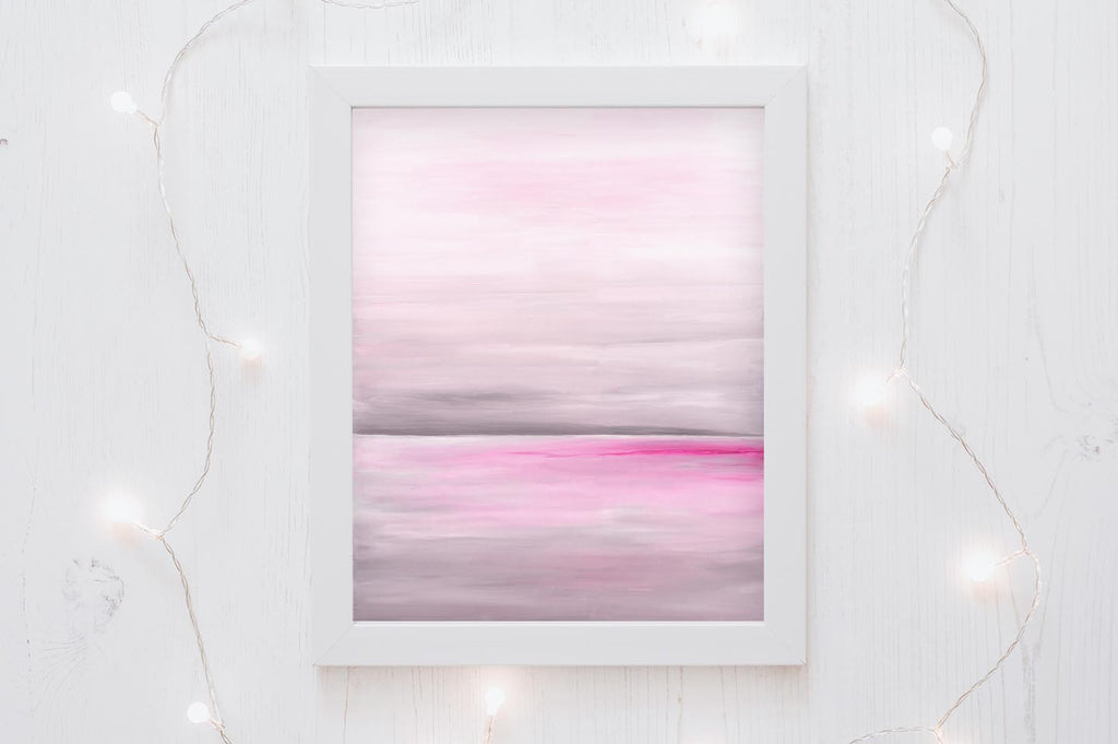 Pink Abstract Print Grey Art, Pink Ocean Print, Peaceful ocean images, Pink Wall Art, Tranquil Ocean Waves in Grey and Pink Print