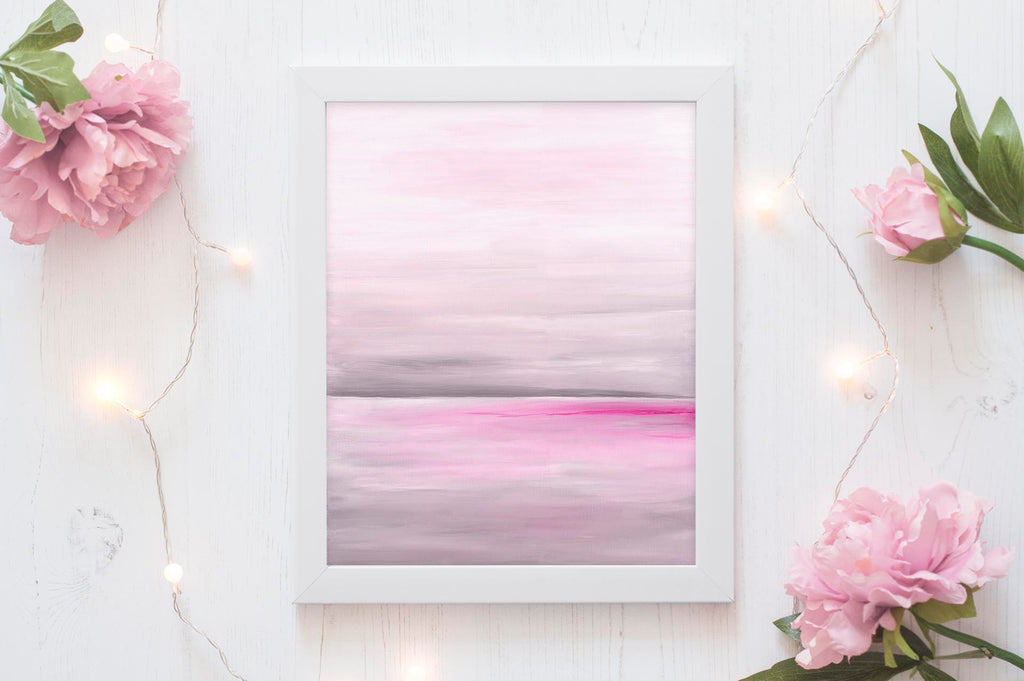 Pink Ocean Wall Art, Serene Ocean Pictures, Pink Sea Print Wall Art, Grey and Pink Ocean Art Print for Serene Home Decor