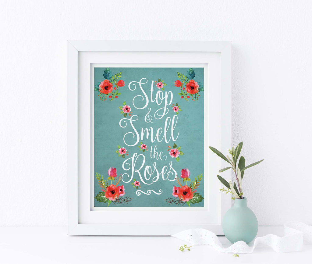 Stop and Smell the Roses Print, Floral Nursery Prints, Girls Quote, floral nursery decor