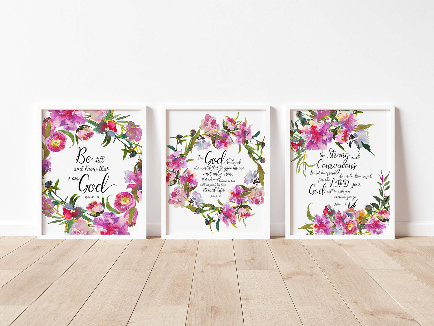 Floral Bible Verse Print Set, Pink Scripture Verses Gift For Christian, pink bible verses, Be still and know that I am God