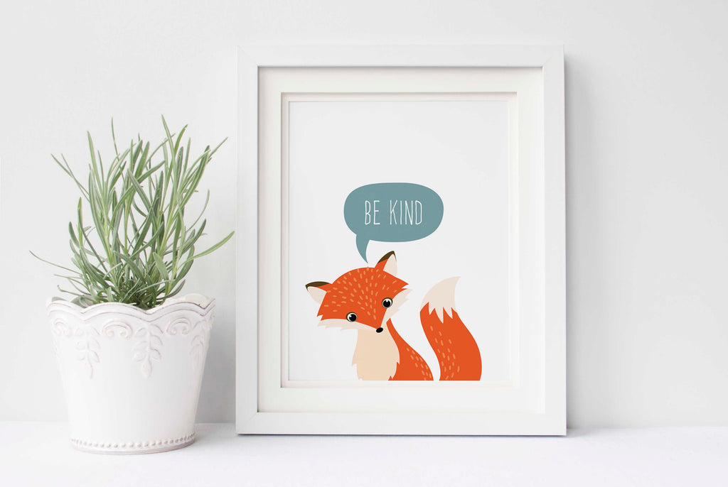 fox room decor, fox nursery, be kind prints, be kind quotes, be kind be brave, be kind poster, fox wall art, fox print