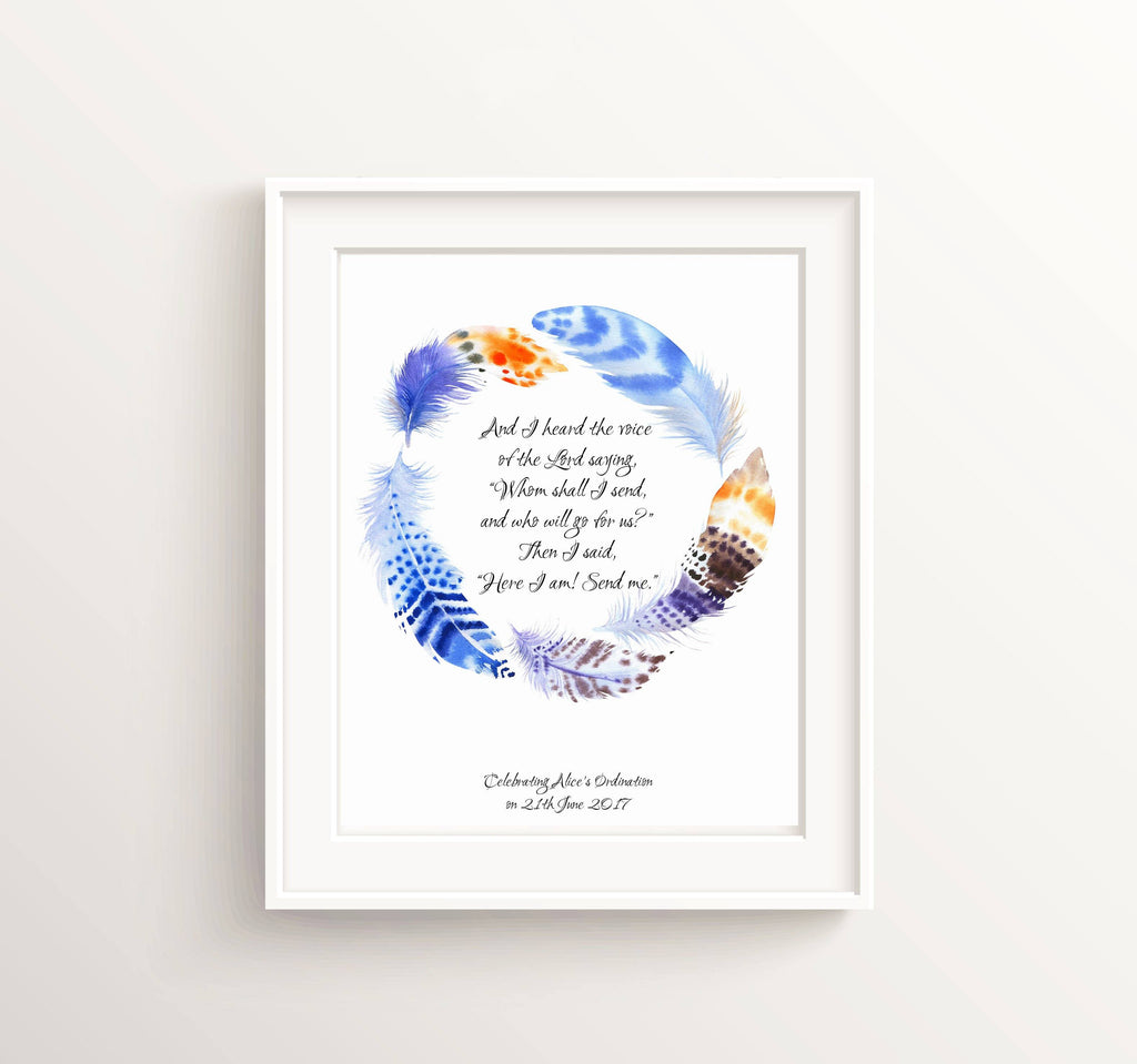 Personalised Prints - Personalized Ordination Gifts, Isaiah 6 8 Bible Verse Prints, Ordination Presents