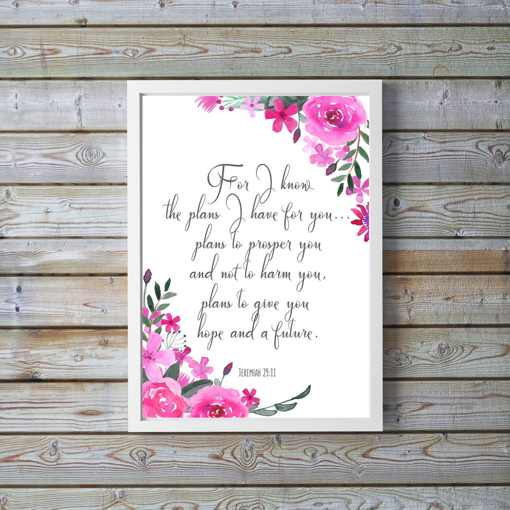 jeremiah 29 11 wall decor, for i know the plans i have for you wall decor, floral bible quotes, christian wall art uk
