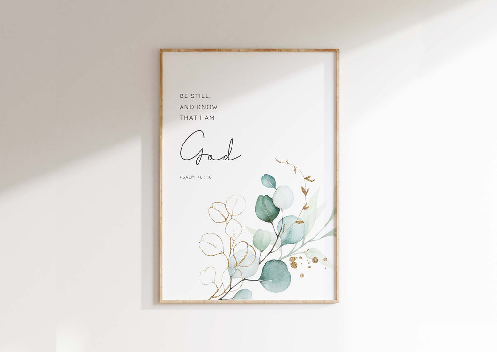 Psalm 46:10 inspired prints: botanical tranquility for peaceful spaces to evoke serenity and peace.