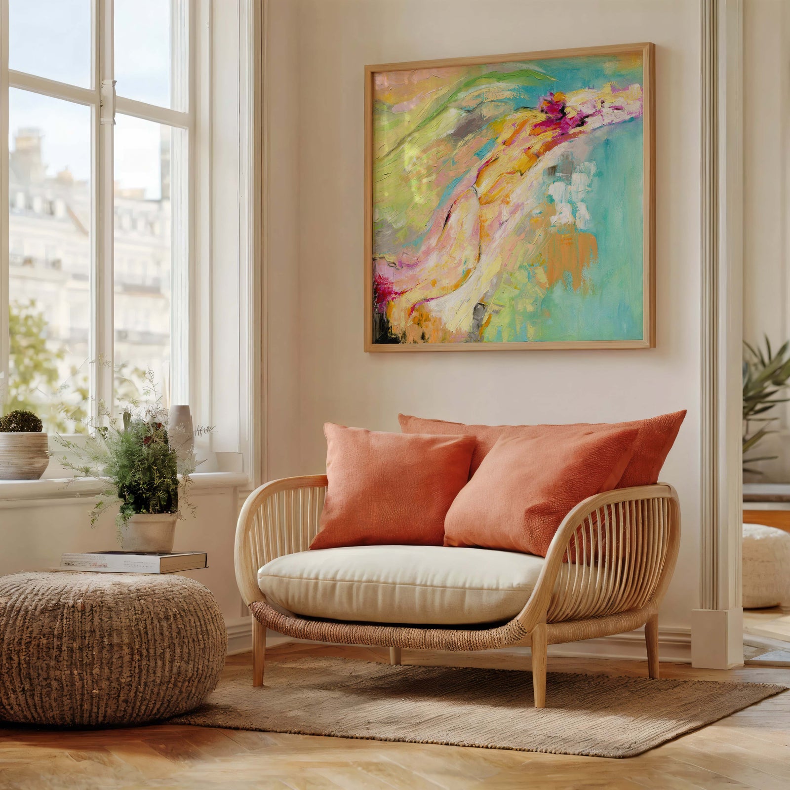 Uplifting abstract art print with ocean-inspired colours.