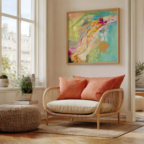 Uplifting abstract art print with ocean-inspired colours.