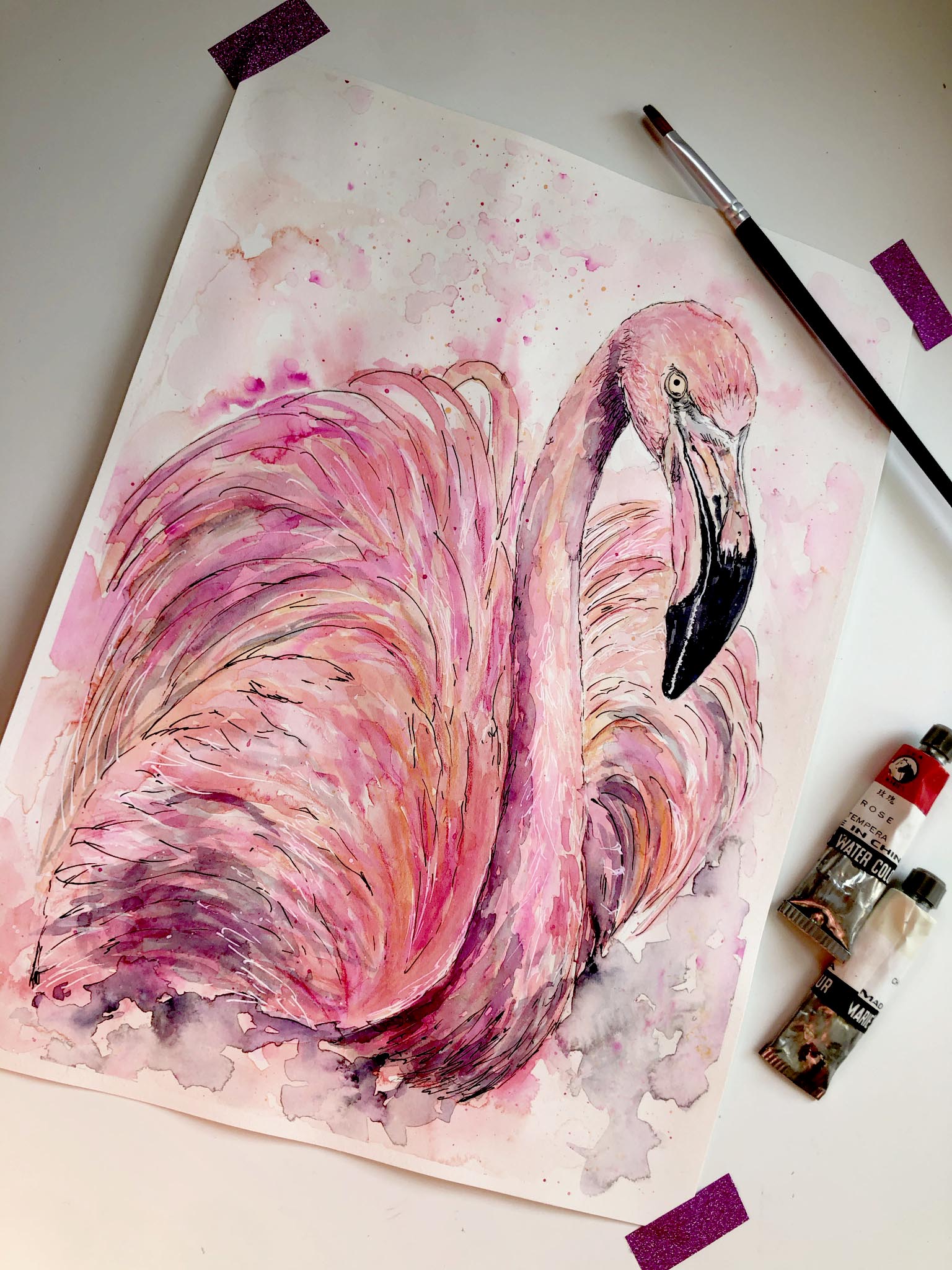flamingo watercolour,flaming watercolour painting,flamingo watercolor easy,flamingo watercolor painting