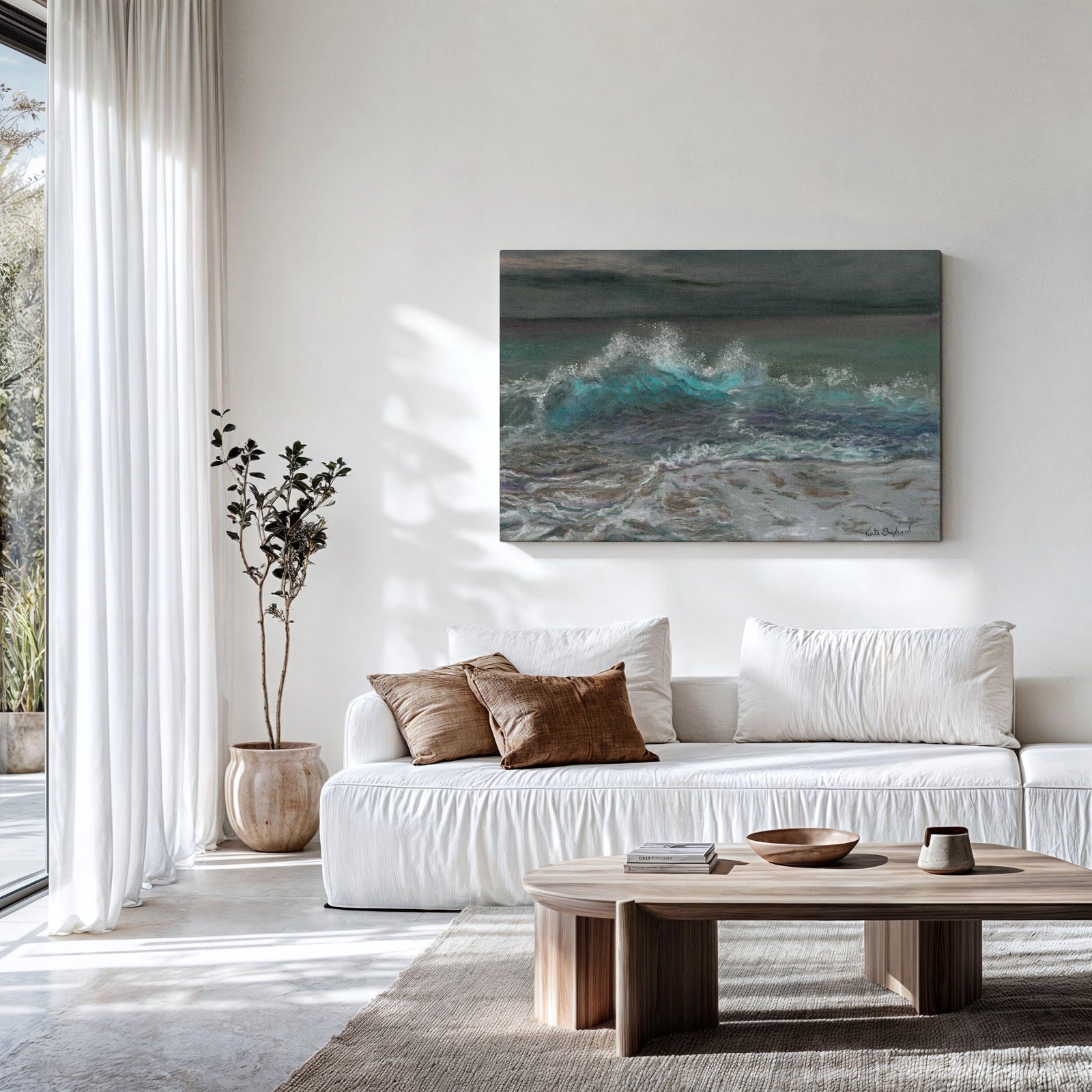 Water-inspired artwork showcasing a glowing ocean wave. Turquoise blue ocean print for beach and nature enthusiasts.