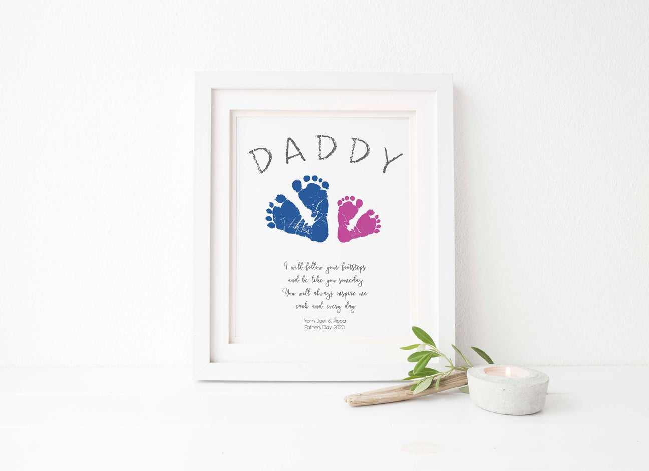 Personalised handprint and footprint keepsake print – a meaningful gift for babies and families.