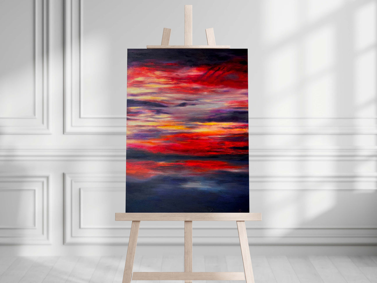 Midnight Embers - original painting for sale - abstract seascape at dusk