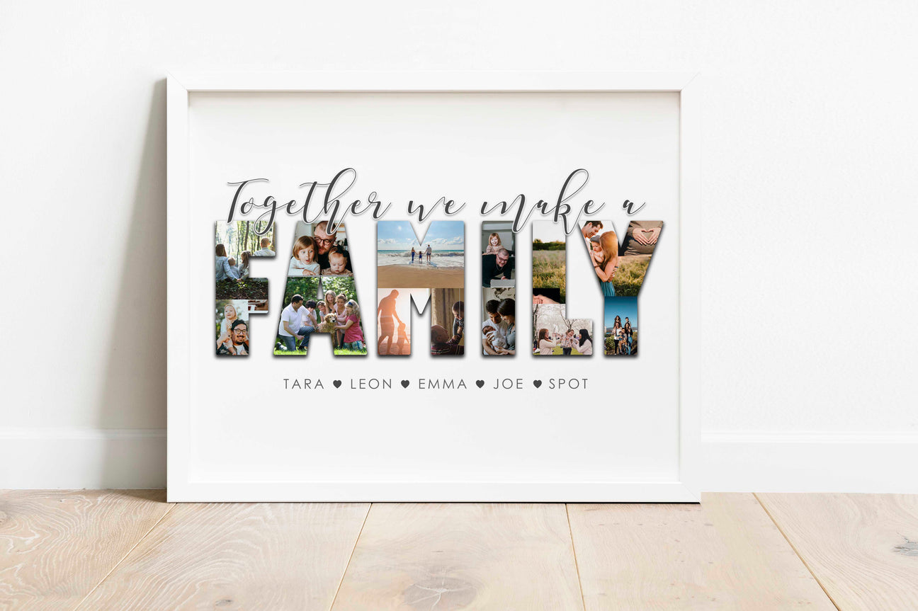 photo collage wall art print featuring a mix of memorable images in a modern layout.