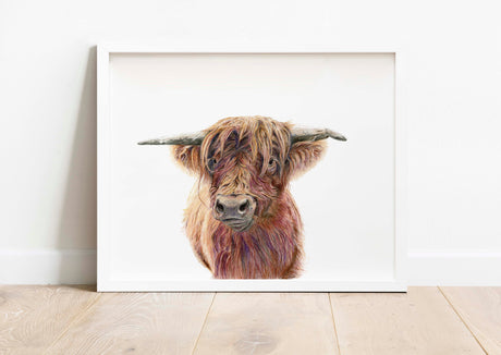 A painting of a highland cow with soft, flowing brushstrokes in warm, earthy tones.