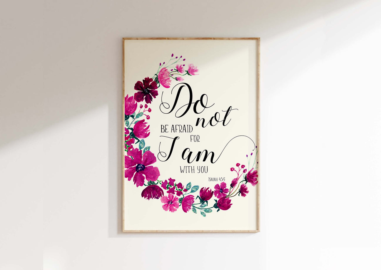 Christian wall art print with Bible verses about fear, offering comfort and encouragement for courage and peace.