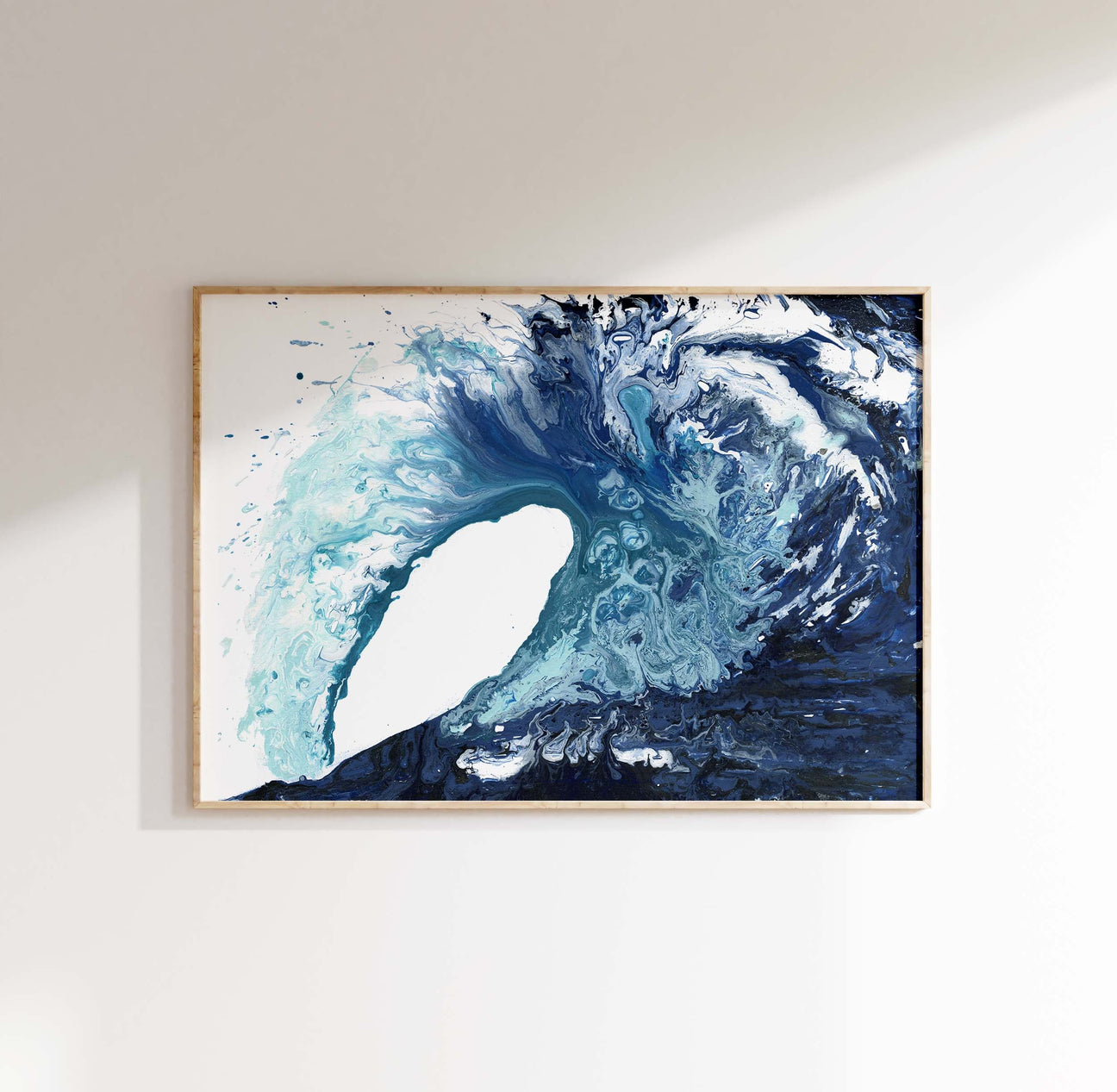 A collection of ocean-inspired prints featuring abstract waves and serene seascapes in soft, flowing colors. Each piece captures the beauty and movement of the sea, offering a calming and coastal feel.