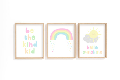 A playful and colorful kids' room wall art print featuring whimsical designs, perfect for adding charm and creativity to a child's bedroom or nursery.