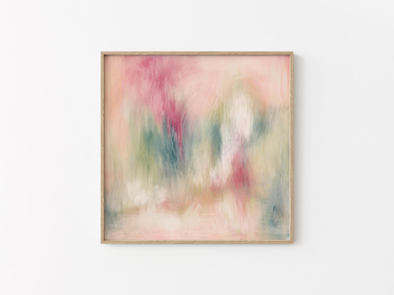 Pink abstract art print featuring soft brushstrokes and vibrant tones, ideal for brightening up a modern home or feminine space.