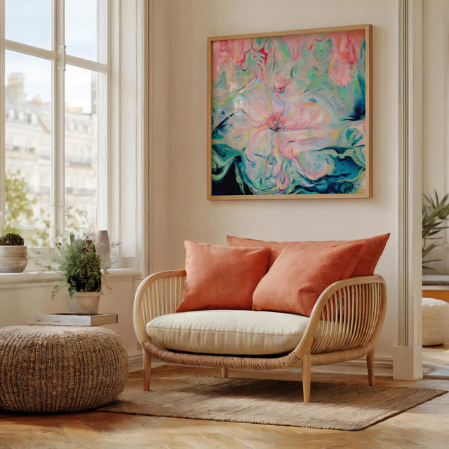 Impressionist spring bloom painting with serene tones.