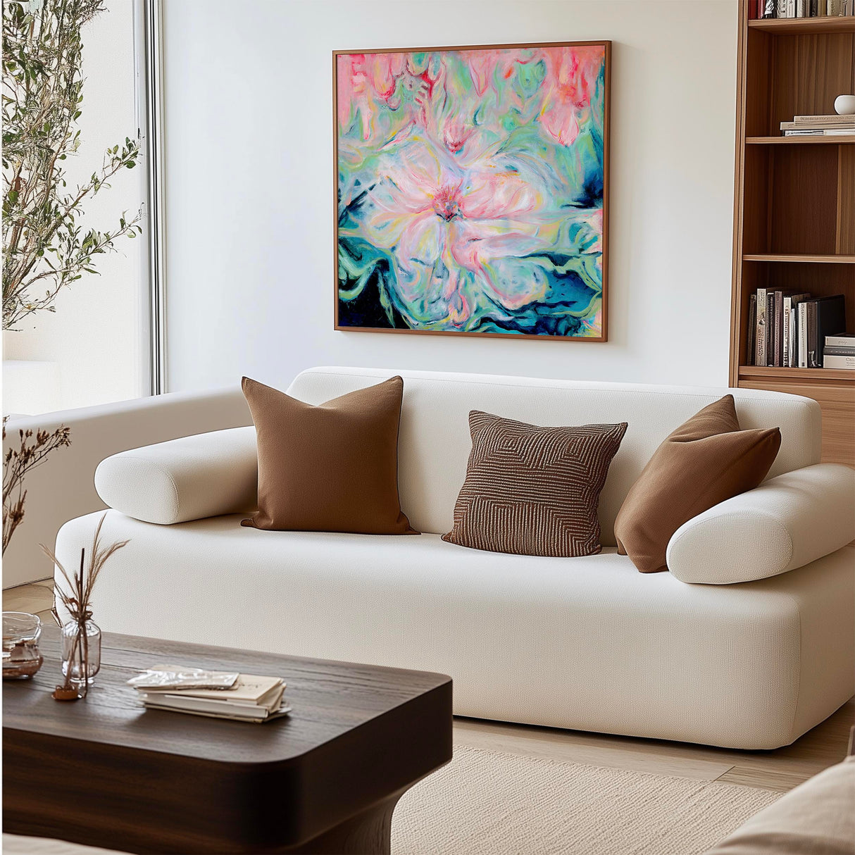 Subtle flower impression art with swirling colour.