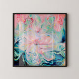 Abstract floral wall art print in soft pink and green tones.