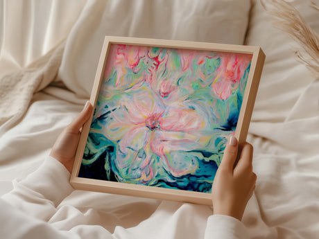 Gentle oil painting print featuring a dreamy flower composition.