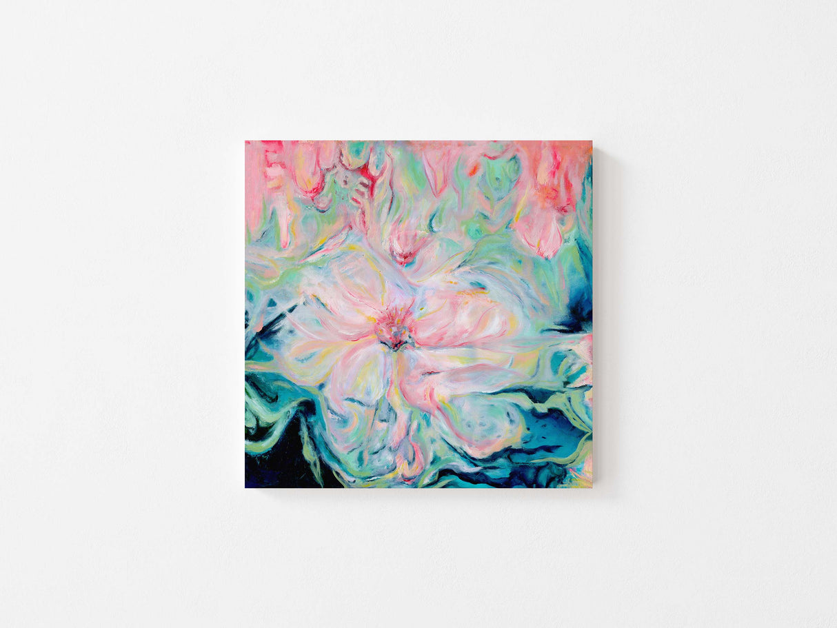 Delicate pink flower art print painted in oils.