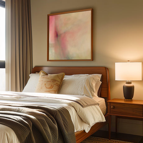 Contemporary blush-toned art print with soft pastel hues in a square format