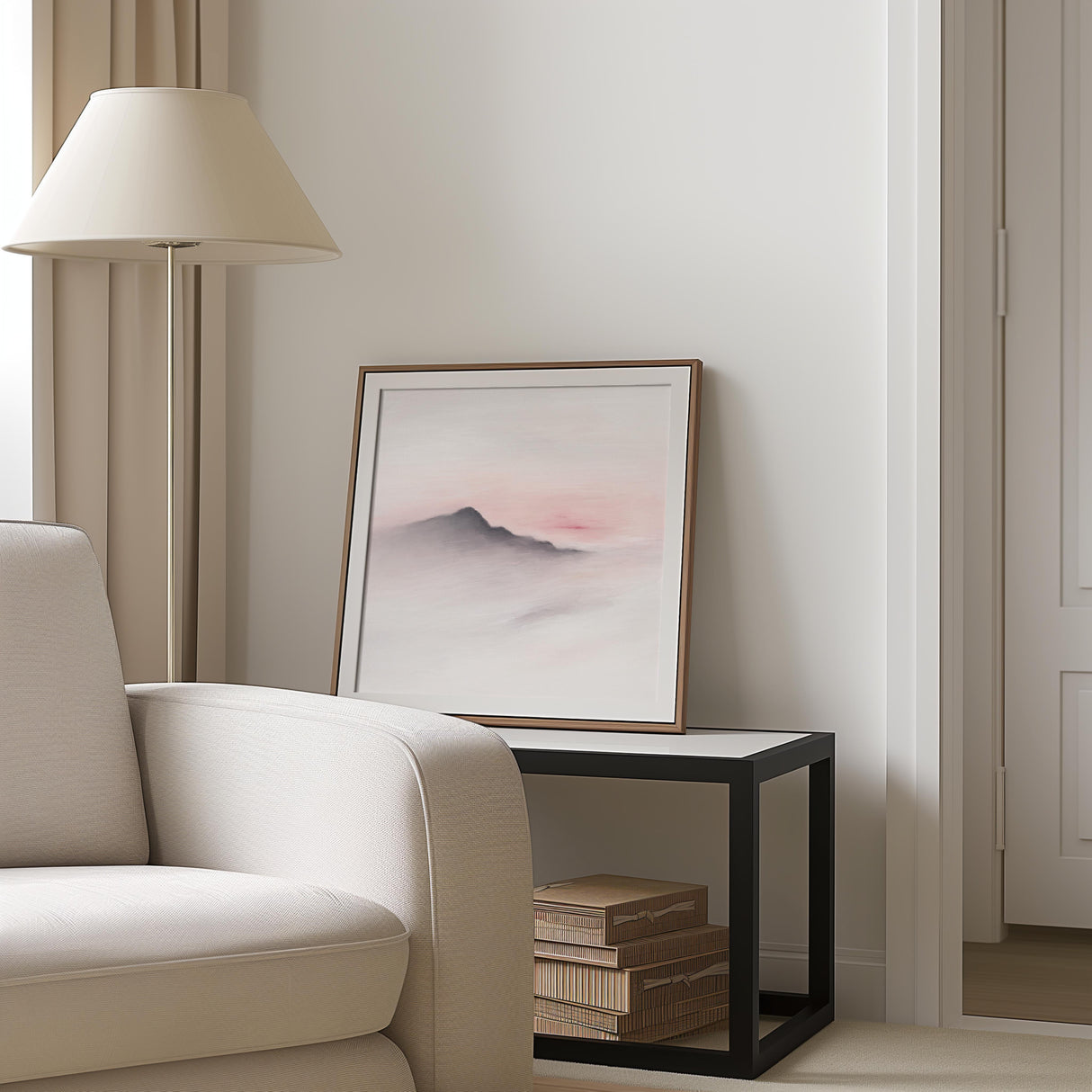 Elegant blush sky and hill abstract print for home or office.
