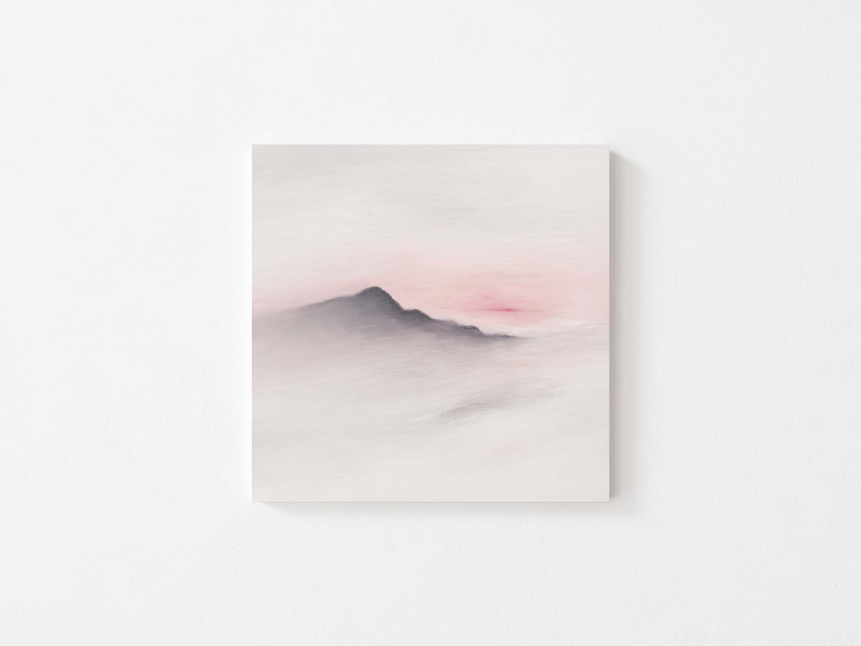 Soft blush tones and simple mountain design in wall art print.