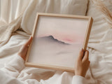 Abstract hill and blush sky artwork for a peaceful modern interior.