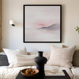 Calming pink and grey abstract landscape print.