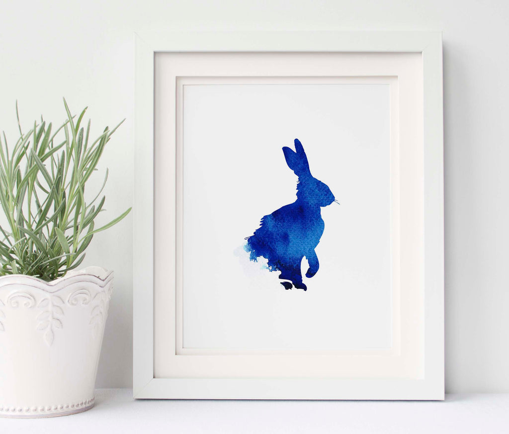 Blue abstract nature-inspired wall decor, Tranquil blue hare silhouette for home styling, Minimalist animal art