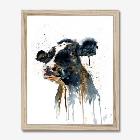 'Paint It Black' - Cow wall art print in bold inky black and warm brown watercolour tones, countryside wall art farm house home decor by Crafty Cow Design.