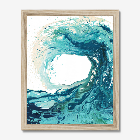 'Sandbanks Wave' - Abstract ocean art in fluid acrylic, capturing the energy and ferocity of a breaking wave in turquoise, teal and deep navy — beautiful coastal home decor, by Crafty Cow Design.