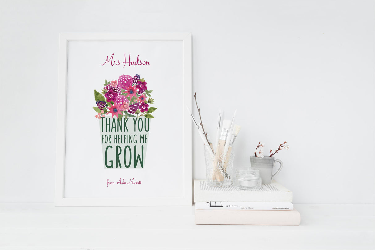 	 Daycare Teacher Gift, Female Teacher Print, Thank You For Helping Me Grow, Teacher Gifts Personalized, Thank You Teacher, Appreciation Gift