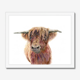 'Wild & Woolly' - Close-up detail of coloured pencil layers in warm russet and golden brown, highland cow print rustic home decor by Crafty Cow Design.