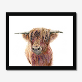 'Wild & Woolly' - Close-up detail of coloured pencil layers in warm russet and golden brown, highland cow print rustic home decor by Crafty Cow Design.