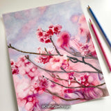 Flower print with “Tokyo” and “Collection Botanique.” Cherry blossom print with elegant script.