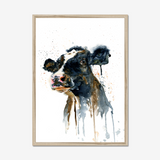 'Paint It Black' - Farm animal print showing black and white dairy cow in loose expressive watercolour, countryside wall art farm house home decor by Crafty Cow Design.