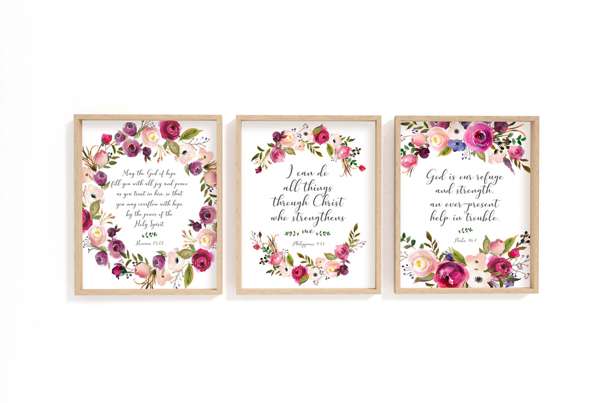 Floral Christian Prints, Flower Pictures with Bible Verses Wall Art ...