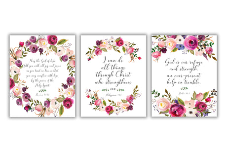 Floral Christian Prints, Flower Pictures with Bible Verses Wall Art
