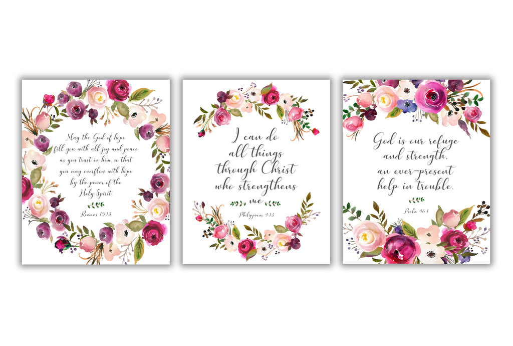 Floral Christian Prints, Flower Pictures with Bible Verses Wall Art