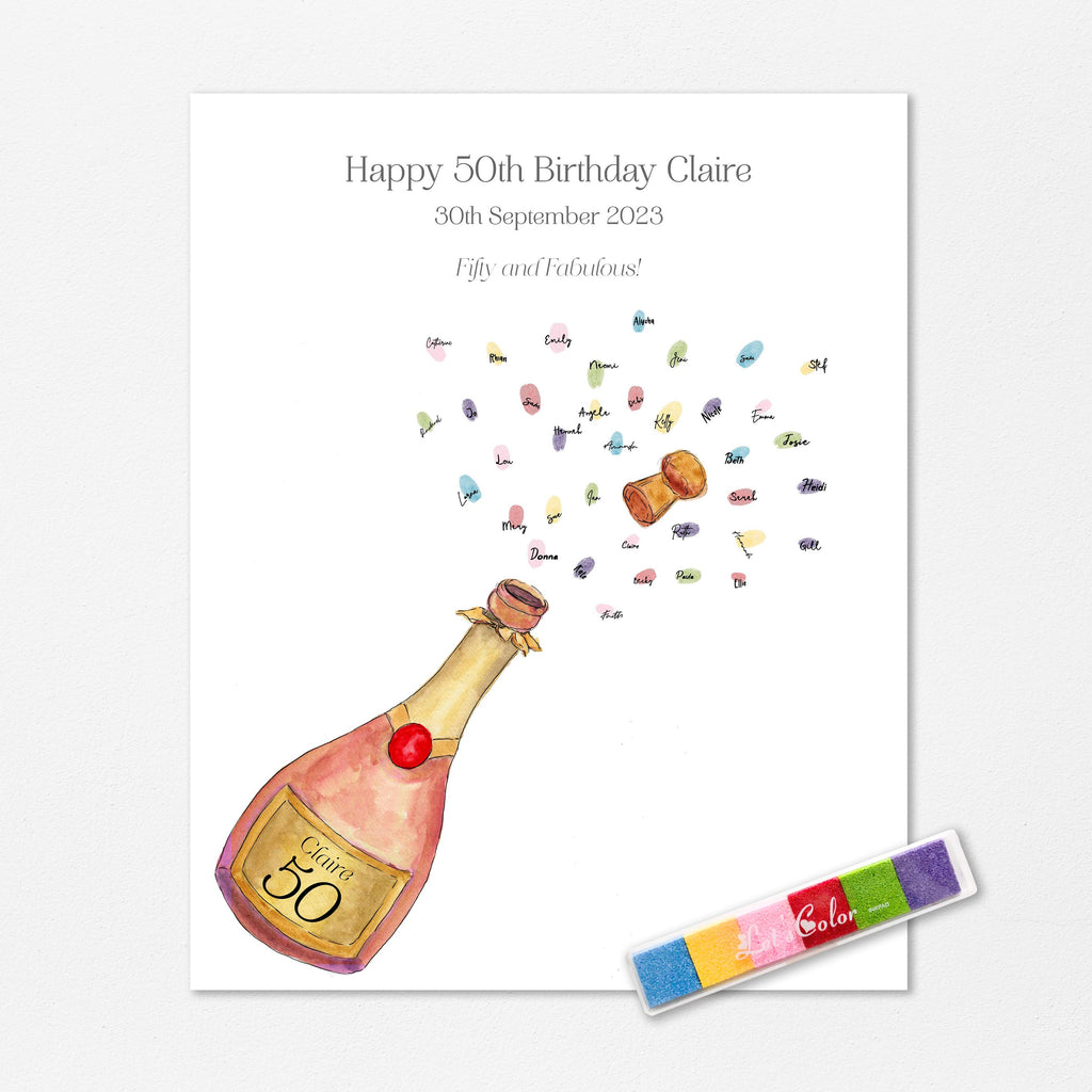 Celebrate with a collaborative fingerprint art: 50th birthday party print, create a personalized 50th birthday fingerprint print