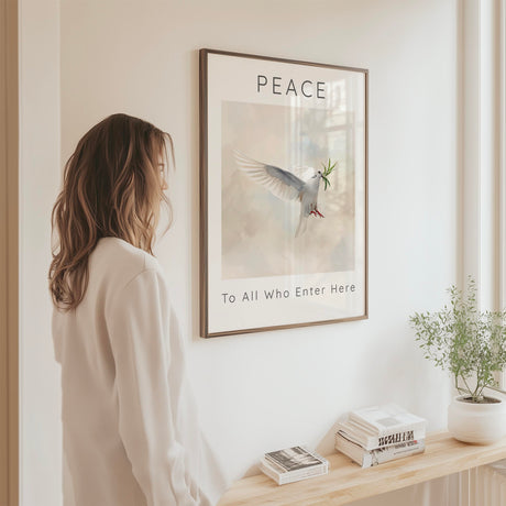 Peace To All Who Enter Here – Soothing wall art design with message of peace.