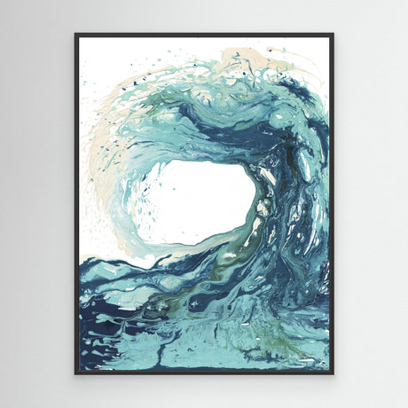 'Sandbanks Wave' - Ocean artwork on canvas in luminous turquoise and deep navy fluid acrylic — coastal canvas wall art and blue wave sea print for coastal decor bedroom ideas, by Crafty Cow Design.