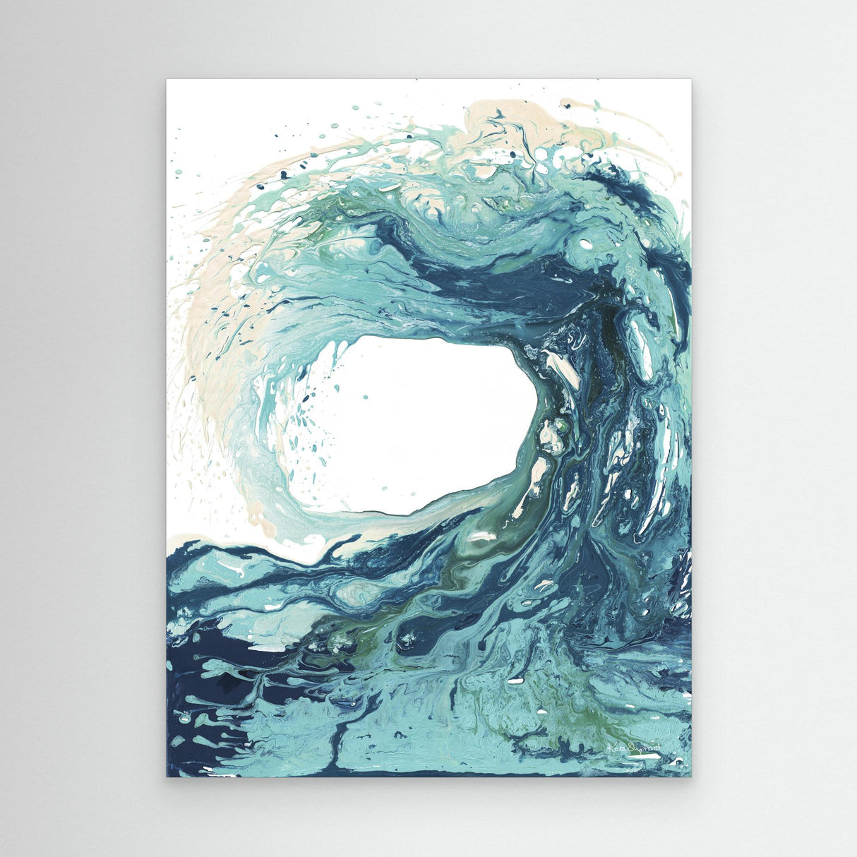 'Sandbanks Wave' - Wave art canvas print in swirling turquoise, teal and deep navy — stunning ocean artwork and coastal canvas wall art for beach house and contemporary interiors, by Crafty Cow Design.
