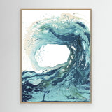 'Sandbanks Wave' - Coastal canvas wall art in swirling teal, turquoise and sandy cream — expressive wave art and ocean artwork for beach house and coastal decor bedroom ideas, by Crafty Cow Design.