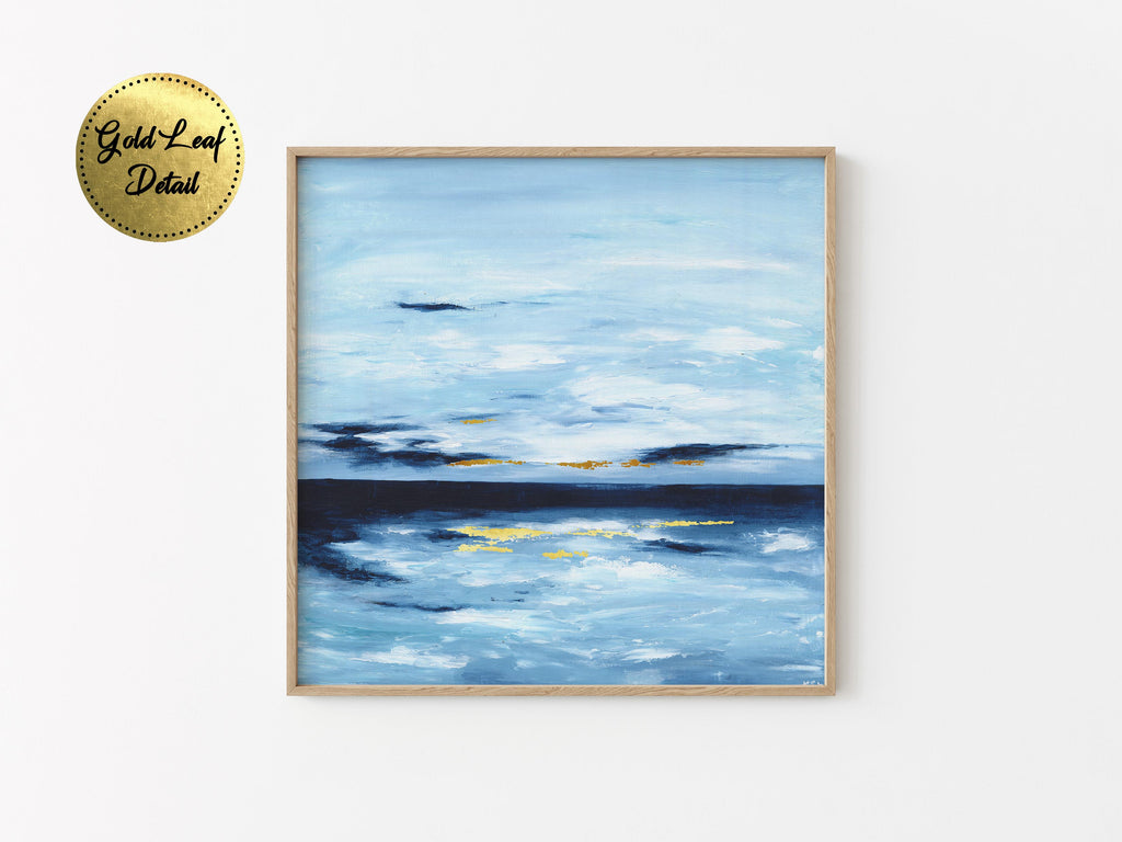 Abstract Seascape Art Modern Original Painting with Gold Leaf Gift, Abstract seascape painting with gold leaf detail