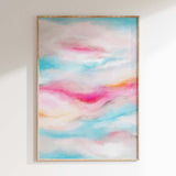 Contemporary sky-inspired wall print in vibrant colours with bold watercolour textures